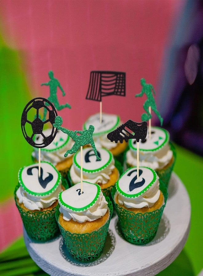 كونفيتي! عبوة من 24 قطعة لتزيين الكب كيك على شكل كرة قدم، زينة لامعة للكب كيك، أعواد تزيين الكب كيك الرياضية لحفلات كرة القدم، زينة كيك لحفلات استقبال المولود - Image 4